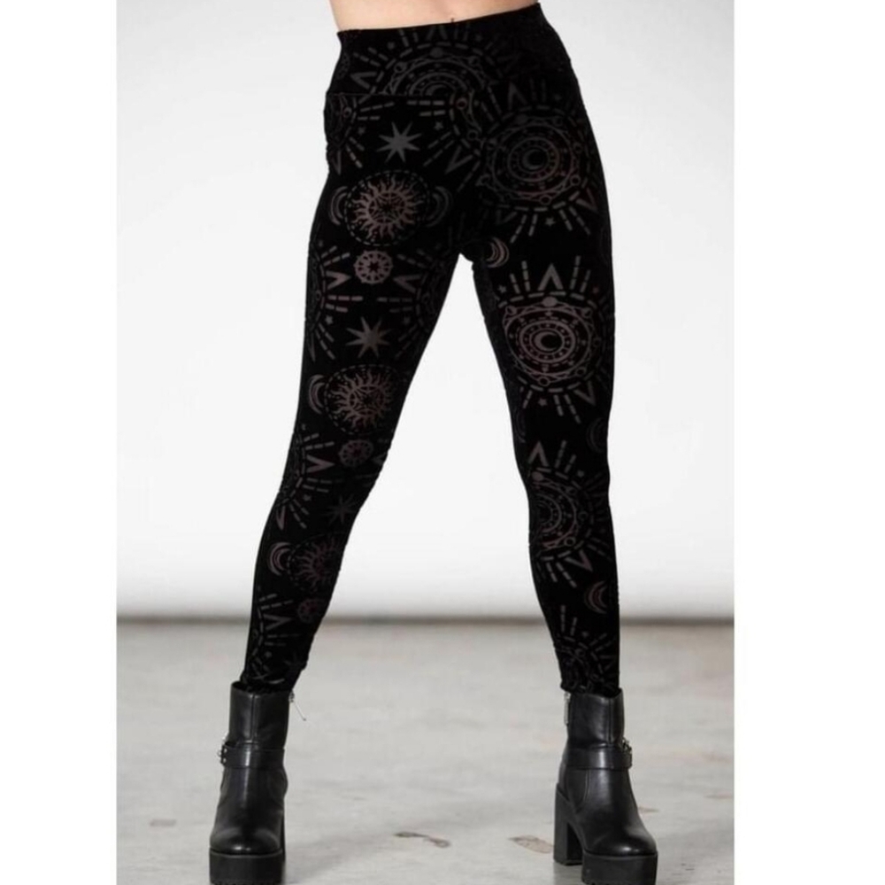 Killstar Brielle black velvet semi sheer burnout leggings size large